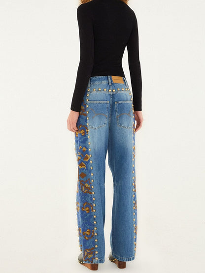 Studs Metal Denim Embroidered Suit