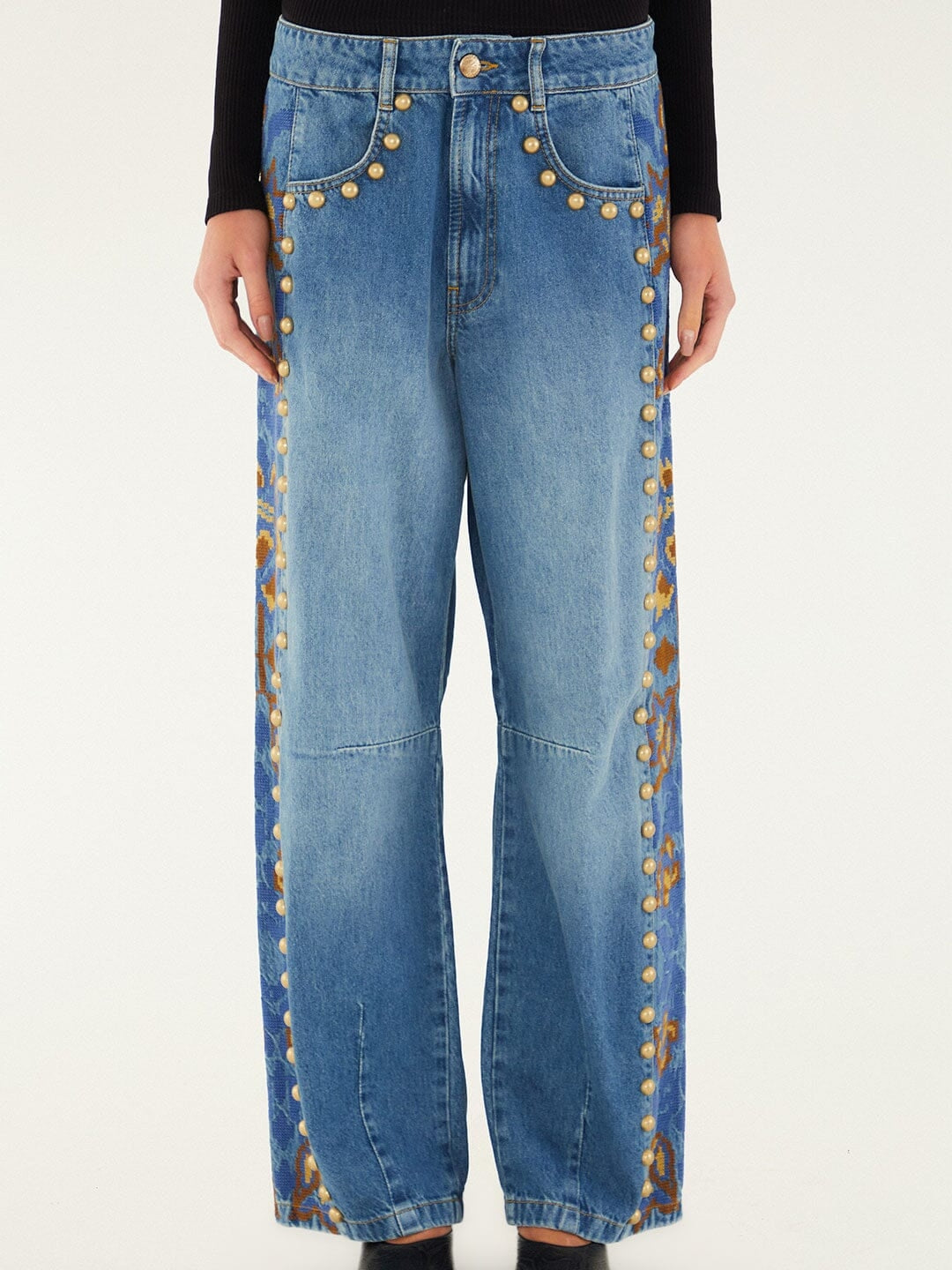 Studs Metal Denim Embroidered Suit