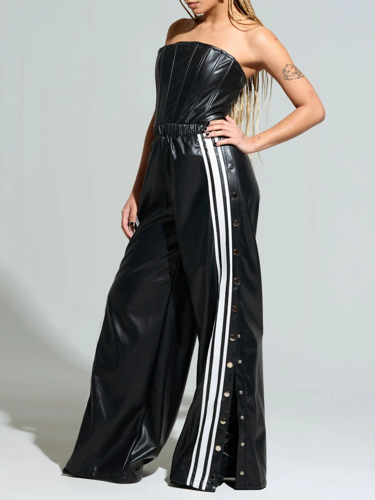 Strapless Sports Pu Jumpsuit