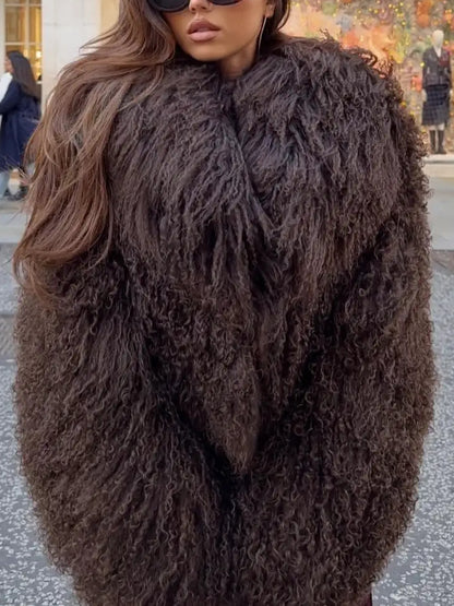 Women's Real Fur Cozy Shaggy Shearling Coat