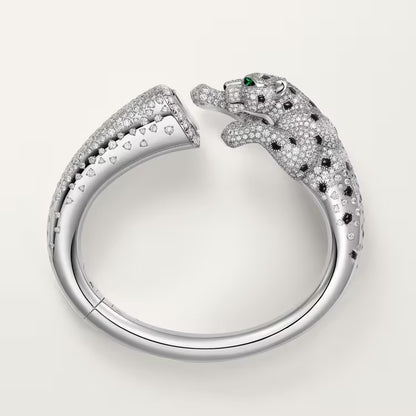 White Gold Plated Crystals Black Enamel Leopard Bracelet