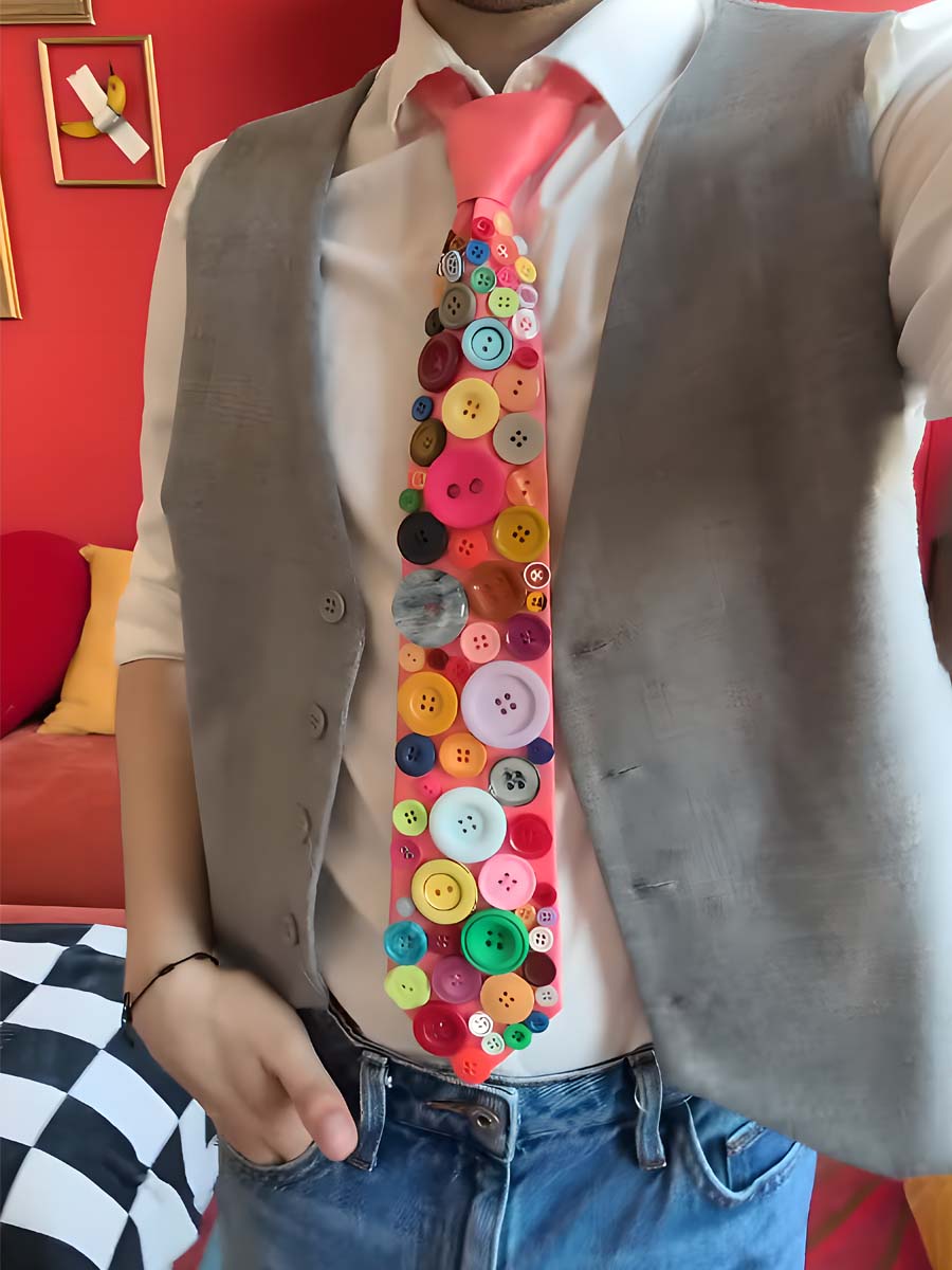 Multicolor Button Vintage Tie