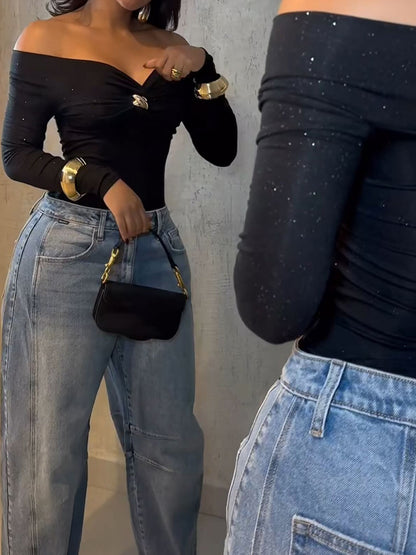 Off Shoulder Gold Detail Top