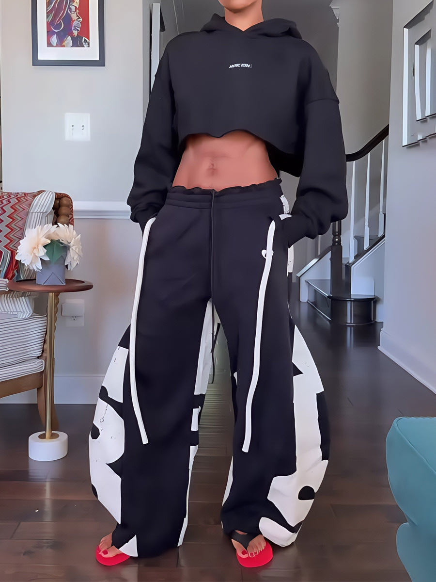 Elastic Waist Printed Hoodie & Lantern Trouser