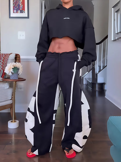 Elastic Waist Printed Hoodie & Lantern Trouser