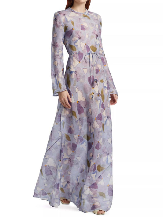 Drawstring Waist  Printed Maxi Dress