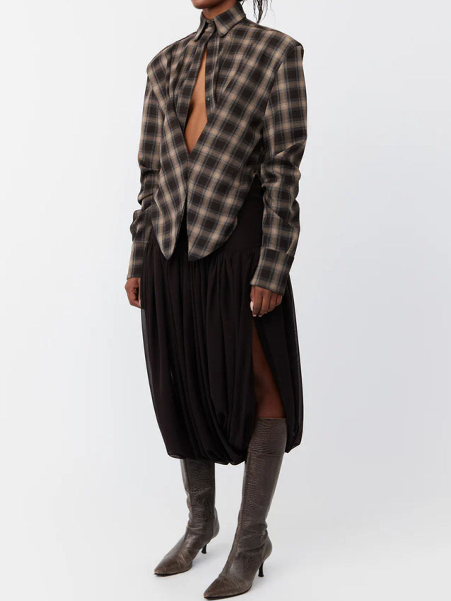 Plunging Neck Shoulder Padding Shirt