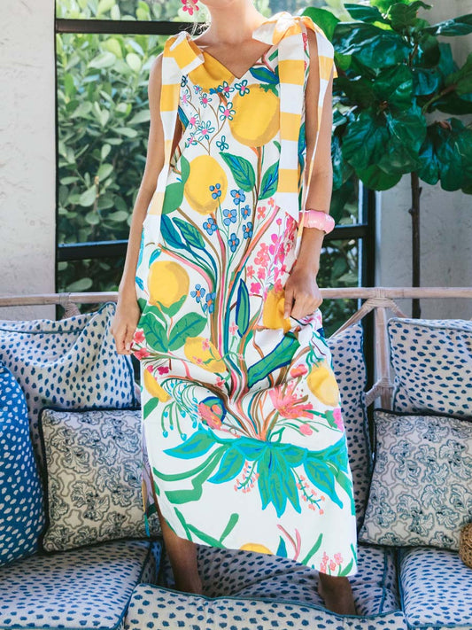 Printed V Neck Sling Dress