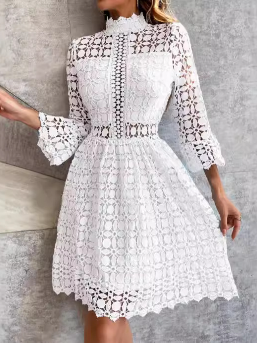 Solid Color Hollow Pattern Dress