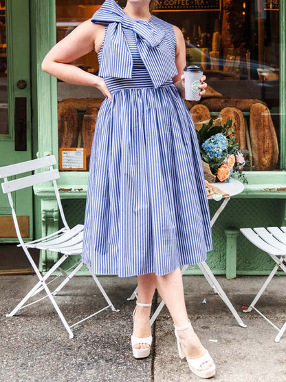 Striped Bow Detail Sleeveless Dress