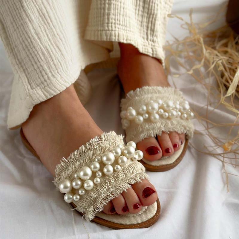 Pearl Detail Flat Slippers