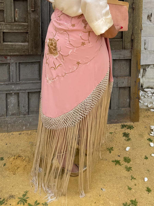 Embroidered Pleated Tassle Skirt