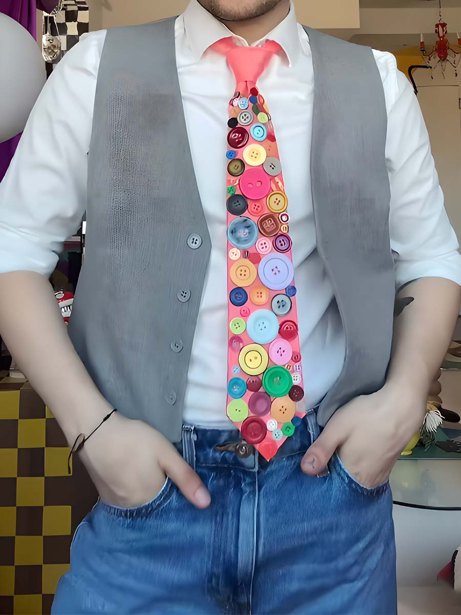 Multicolor Button Vintage Tie
