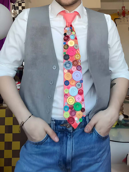 Multicolor Button Vintage Tie