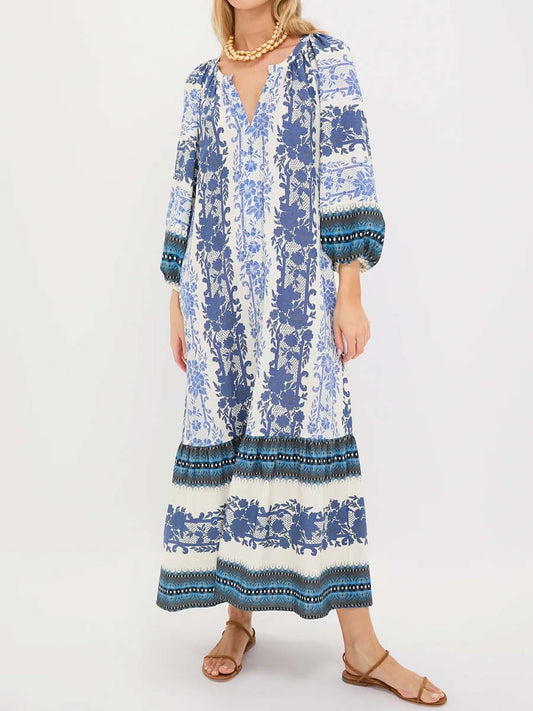 Split Neck Printed Long Slleve Mai Dress