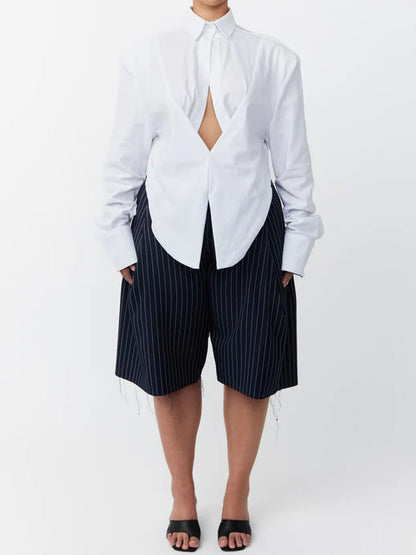 Plunging Neck Shoulder Padding Shirt