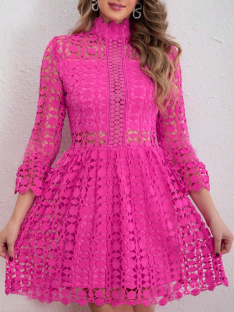 Solid Color Hollow Pattern Dress