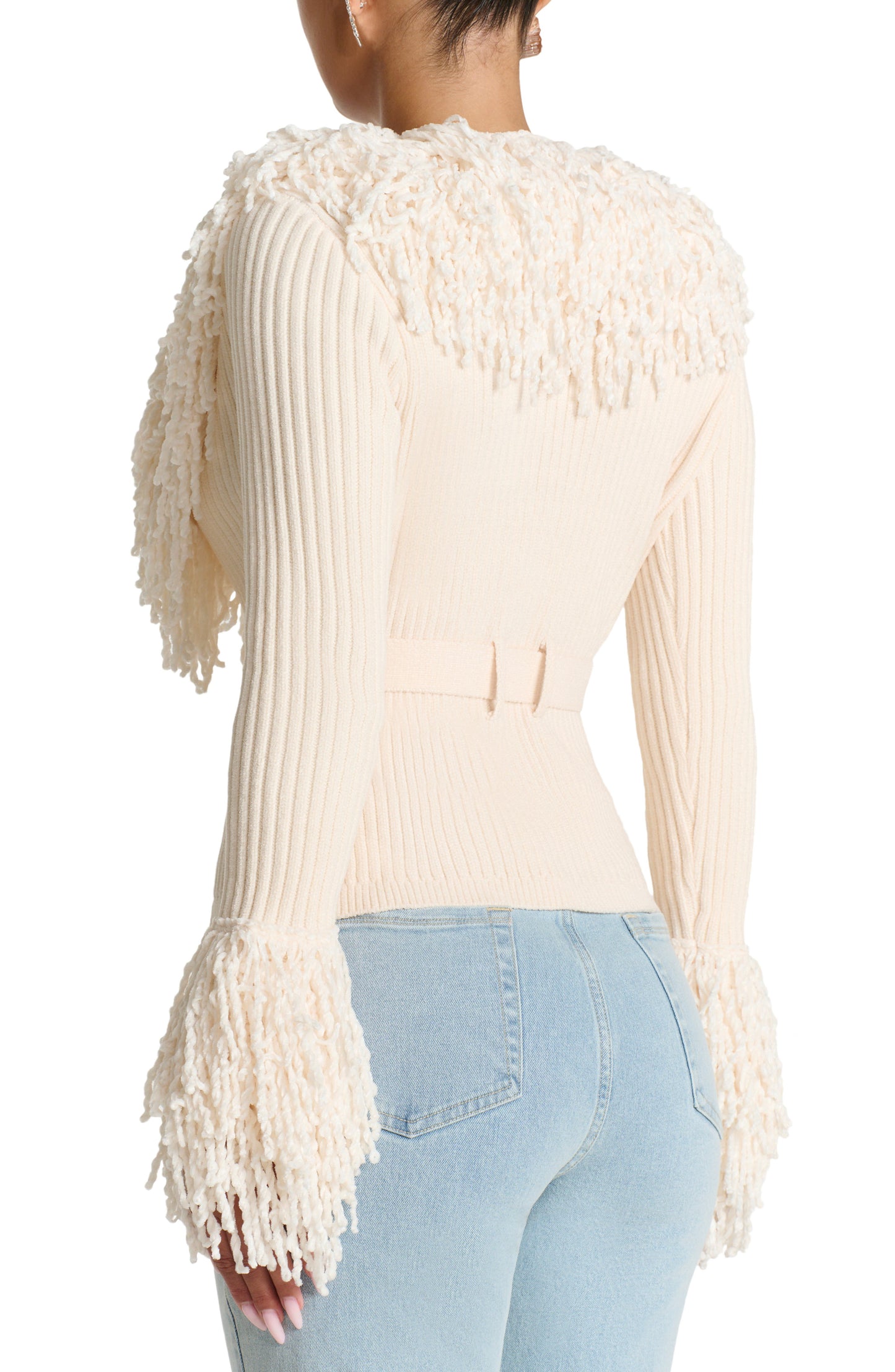 Fringe Tie Waist Knitted Cardigan
