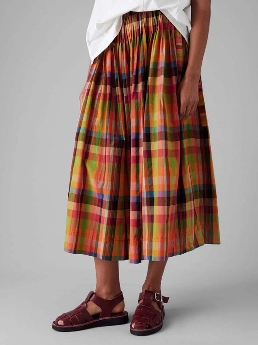 Pleated Check Cotton Skirt