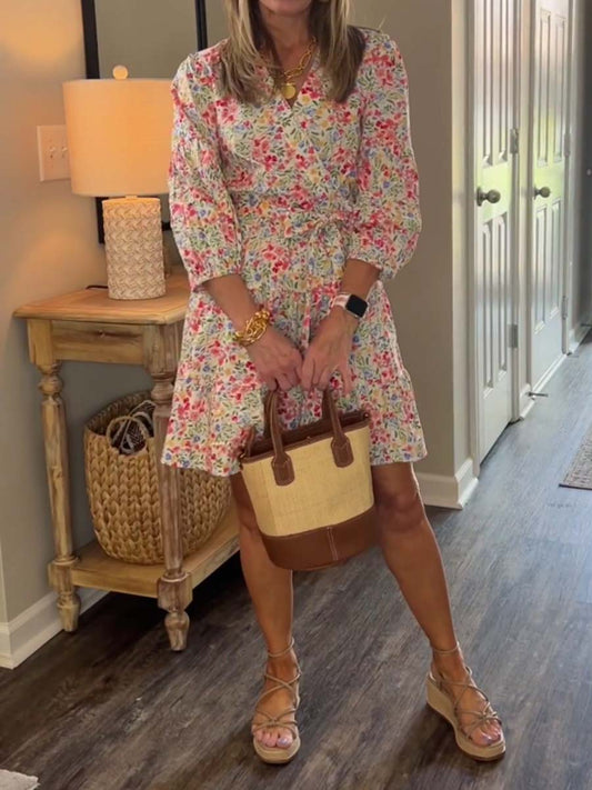 Floral Print V Neck Wrap Dress