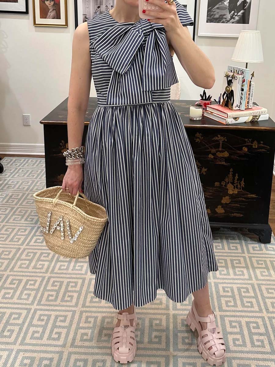 Striped Bow Detail Sleeveless Dress