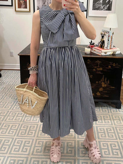 Striped Bow Detail Sleeveless Dress