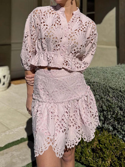 Lace Drop Waist Scalloped Hem Two Pieces Dress