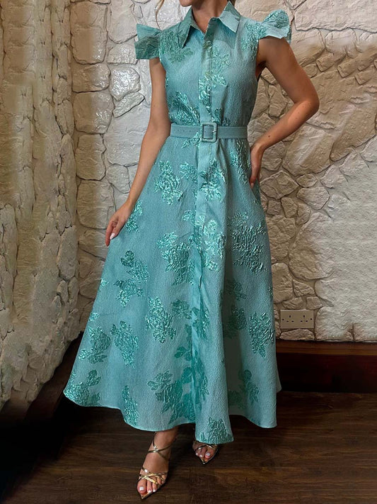 Frill Sleeve Jacquard Dress