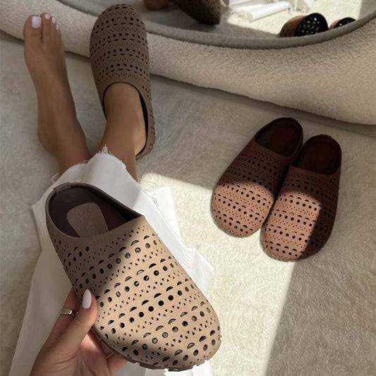 Frosted Hollow-out Carved Baotou Half Slippers