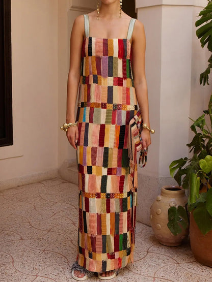 Multicolor Tassel Sling Party Dress