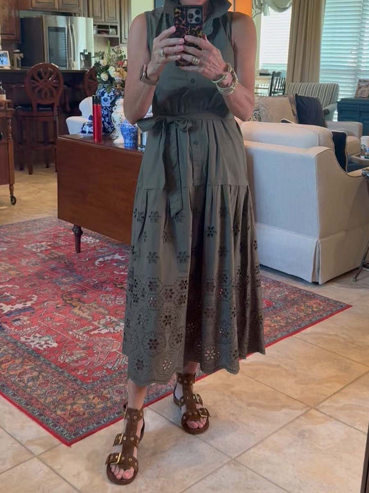 Embroidered Cutout Sleeveless Dress