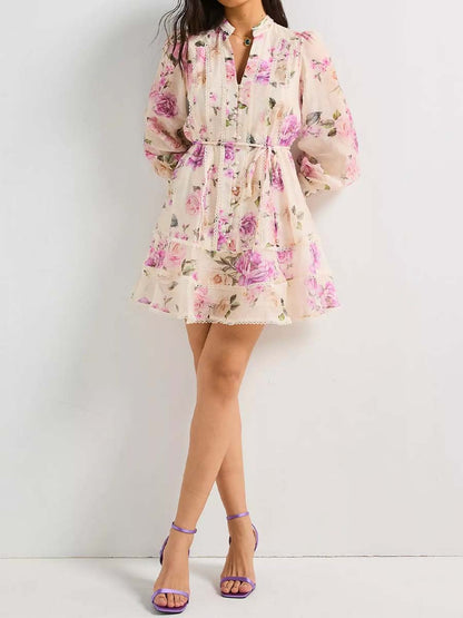 Floral Print Belted Mini Dress