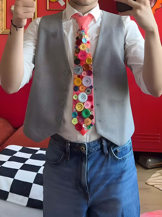 Multicolor Button Vintage Tie