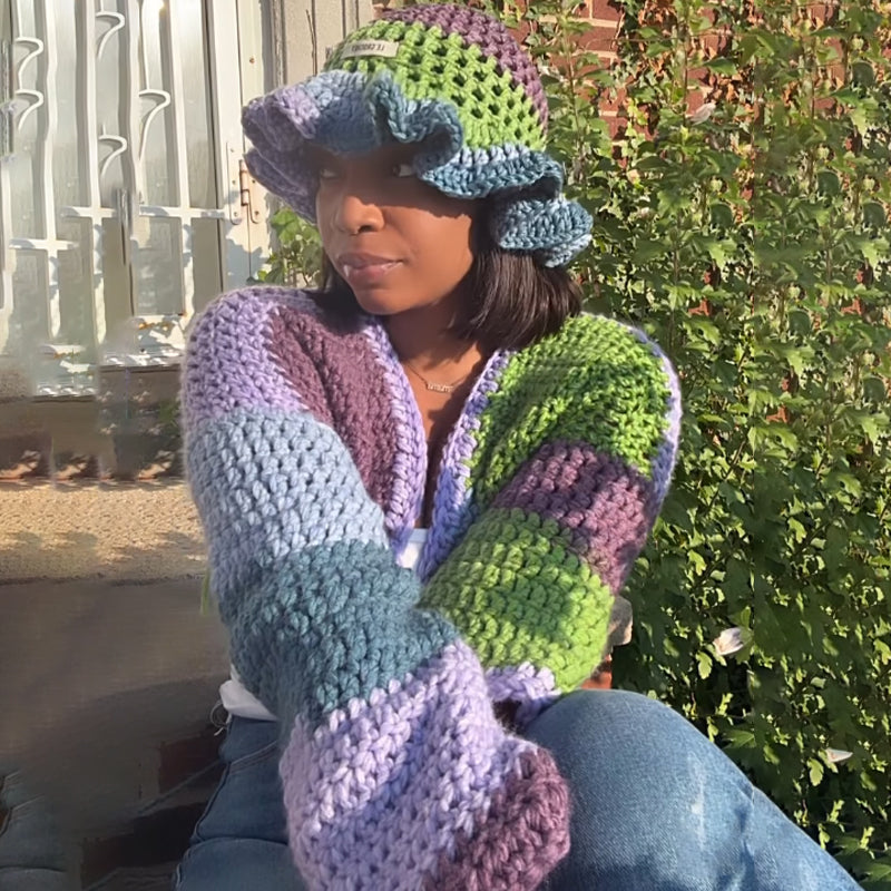 Fashion Two Strand Chunky Ruffle Hat