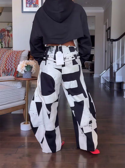 Elastic Waist Printed Hoodie & Lantern Trouser