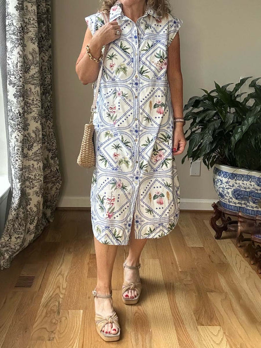 Cap Sleeve Button-Front Midi Dress