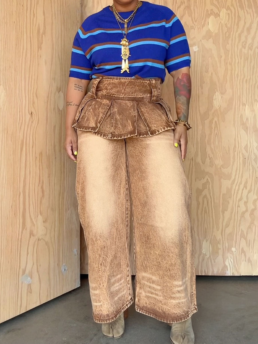 Pleated Skirt With Layered Fake Two-piece Trousers