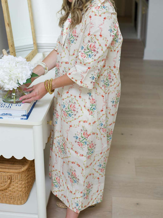 Button-front Placket Printed Dress