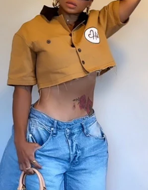 Letter Print Cropped Shirt