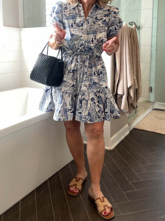 Printed Drawstring Waist Mini Dress