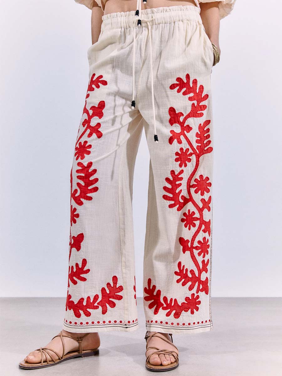 Embroidered Lace-up 2-piece Set