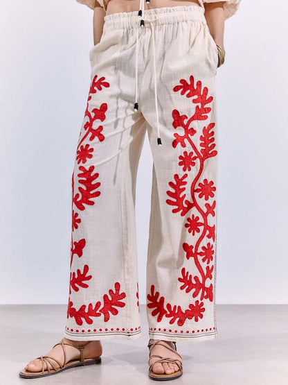 Embroidered Lace-up 2-piece Set