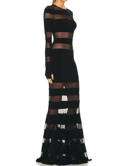 See-through Mesh Patchwork Maxi Dress