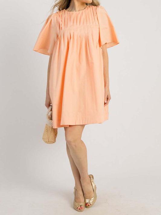 Short Flutter Sleeve Pleated Dress