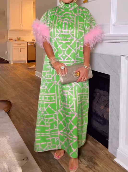 Feather Patchwork Printed Loose Dress