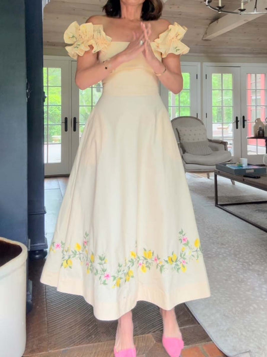 Floral Embroidery Off Shoulder Ruffled Dress
