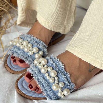 Pearl Detail Flat Slippers