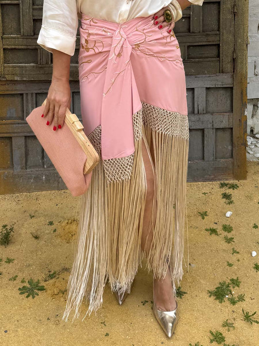 Embroidered Pleated Tassle Skirt