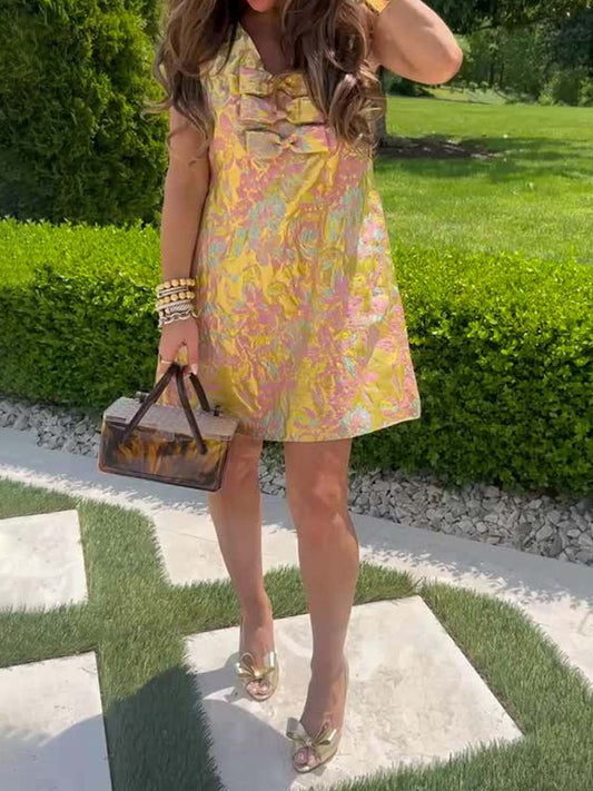 Bow Detail V Neck Mini Dress