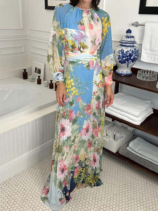 Chiffon Floral Elegant Pleated Dress